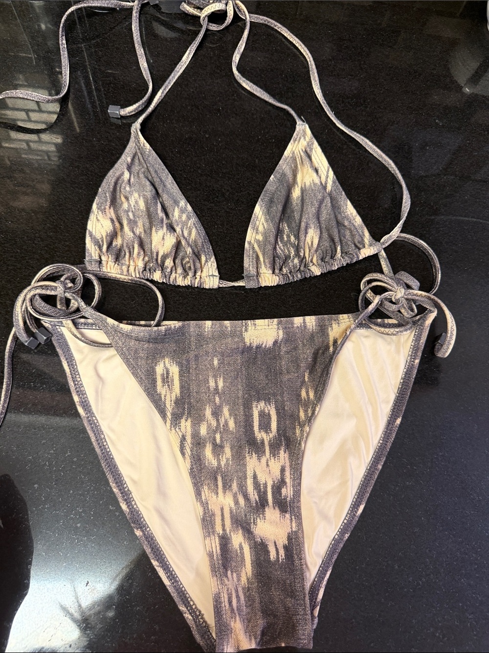 Zimmermann Neutral Tie-Dye Triangle Bikini in Beige and Charcoal